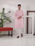 VASTRAMAY Men's Pink Pure Cotton Chikankari Kurta Pyjama Set